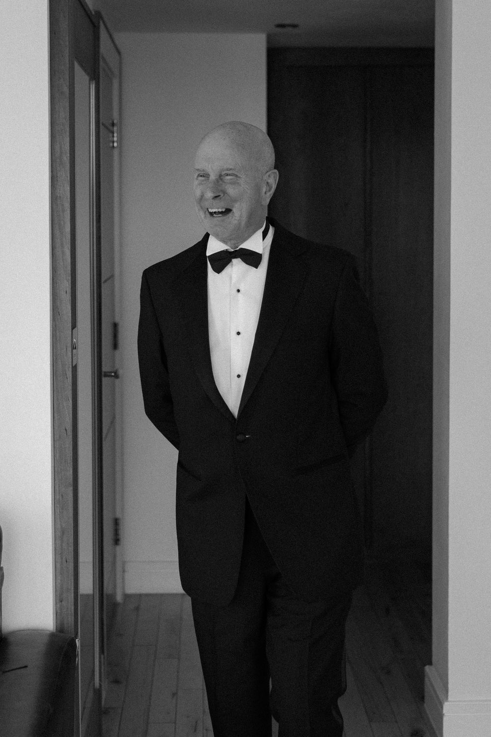 Father of the bride greets his daughter at a Liverpool wedding.