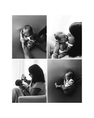 Collage di fotografie naturali di un servizio newborn nel mio studio caldo e sicuro.