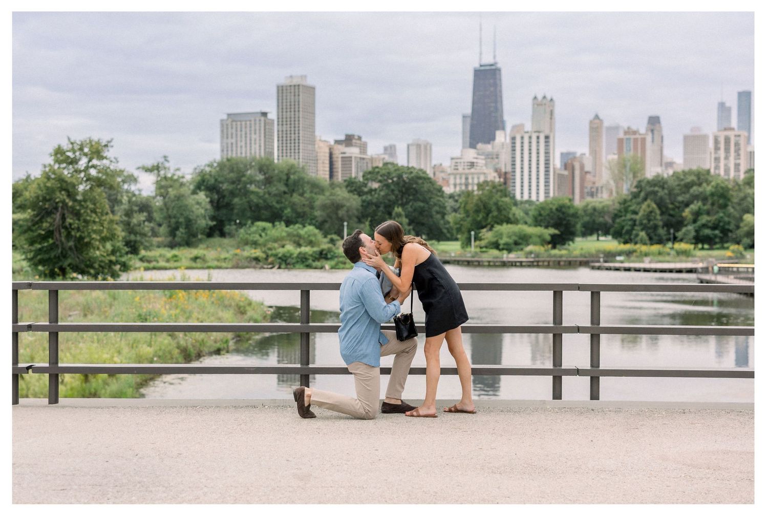 Lincoln Park proposal at the nature boardwalk with candid engagement reaction in Chicago.
