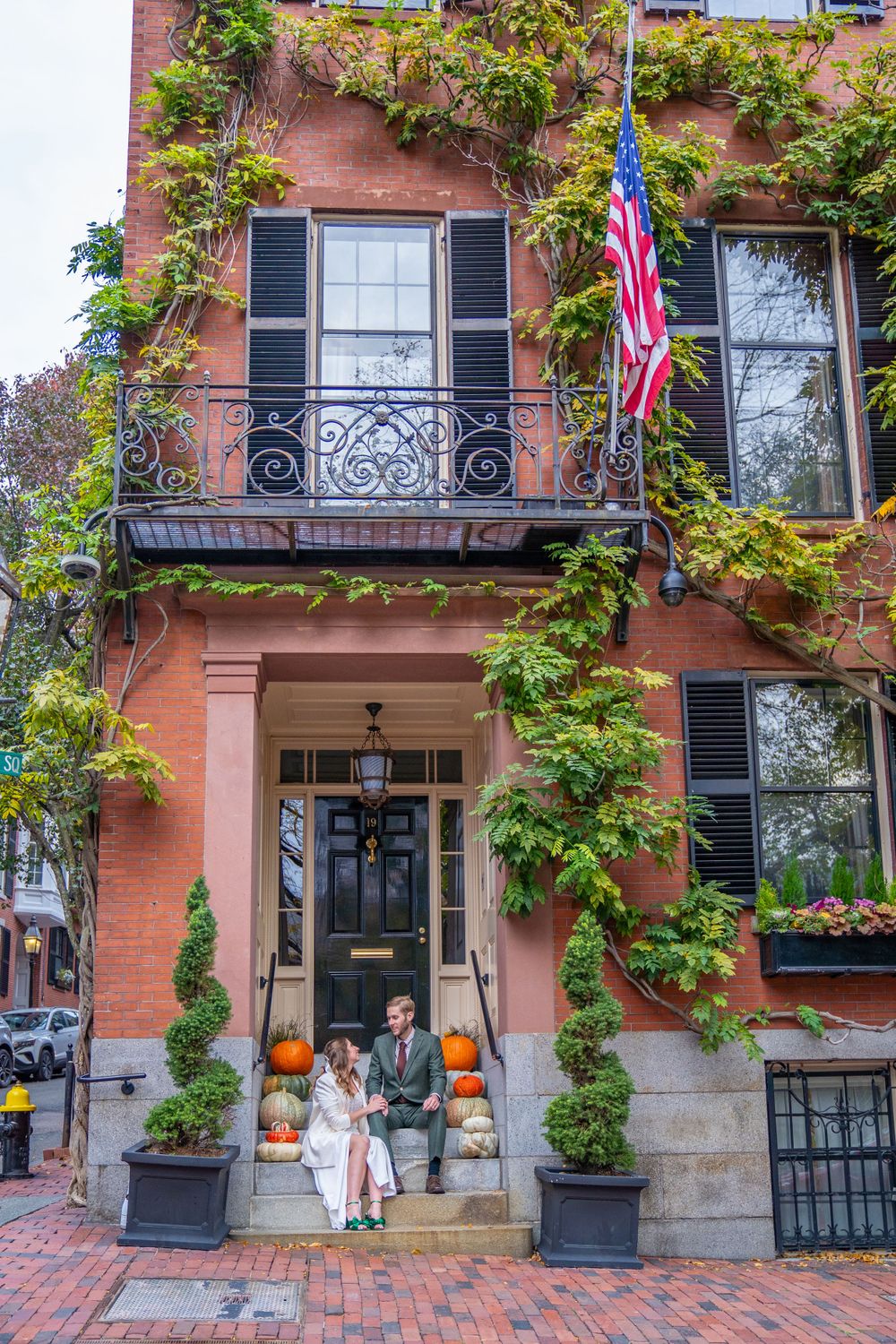 Boston's Back Bay, Back Bay elopement; couple sitting on stoop in Back Bay Boston, Boston Elopement photographer