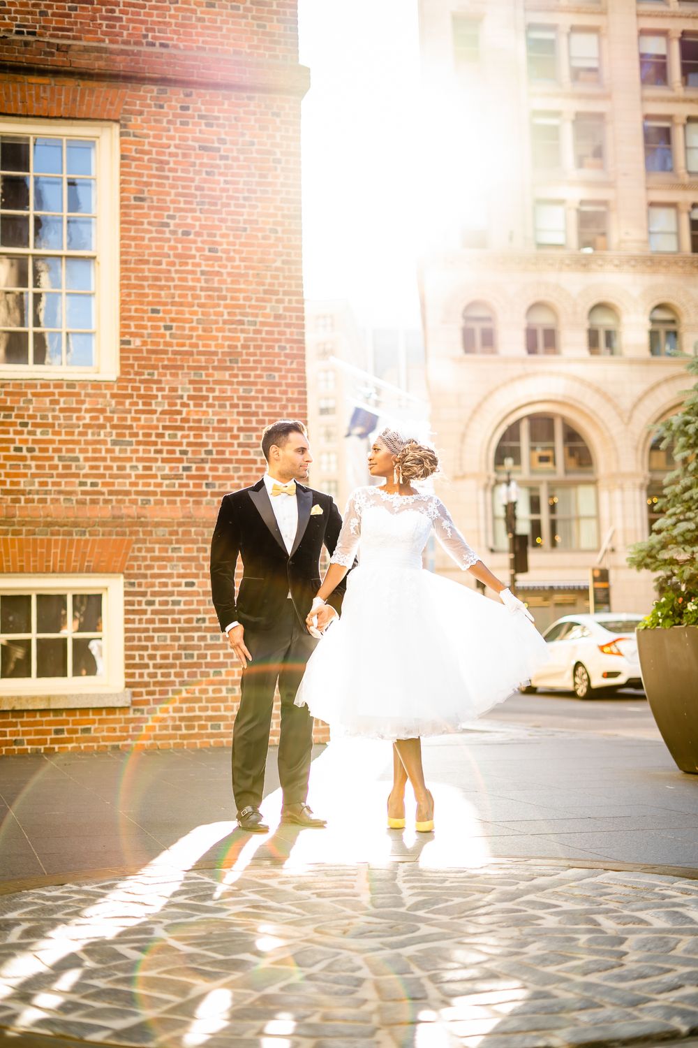 Boston City Hall Elopement; bride and groom