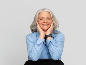 senior woman gray hair modeling portfolio studio natural portraits minimal retouch elegant mature model Sarasota