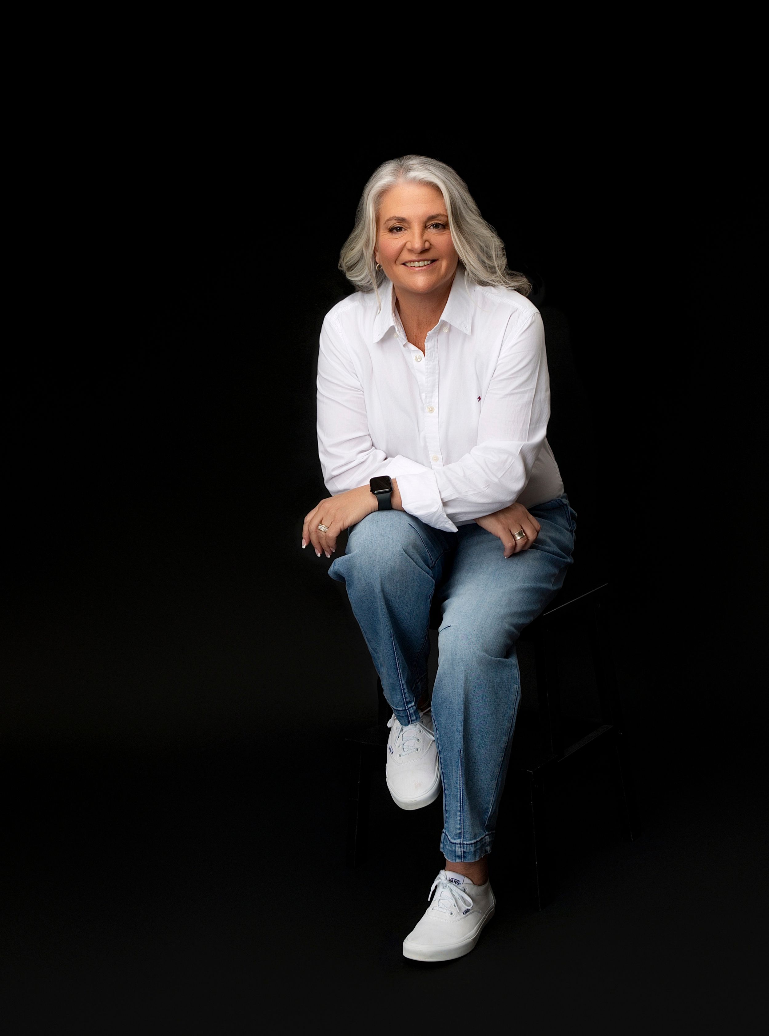 senior woman gray hair modeling portfolio studio natural portraits minimal retouch elegant mature model Sarasota