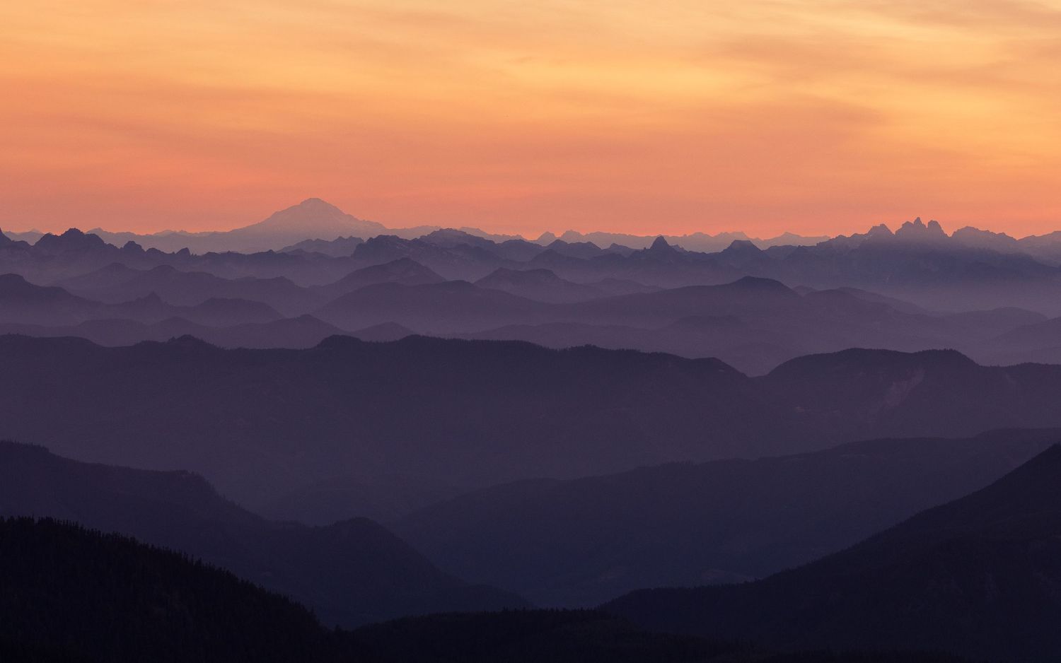 Sunrise over purple mount layers in the North Cascades, Washington