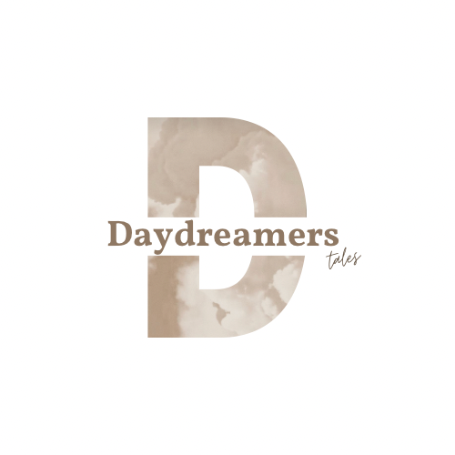 Minimalist logo design featuring the letter D and text 'Daydreamers' in neutral beige tones.