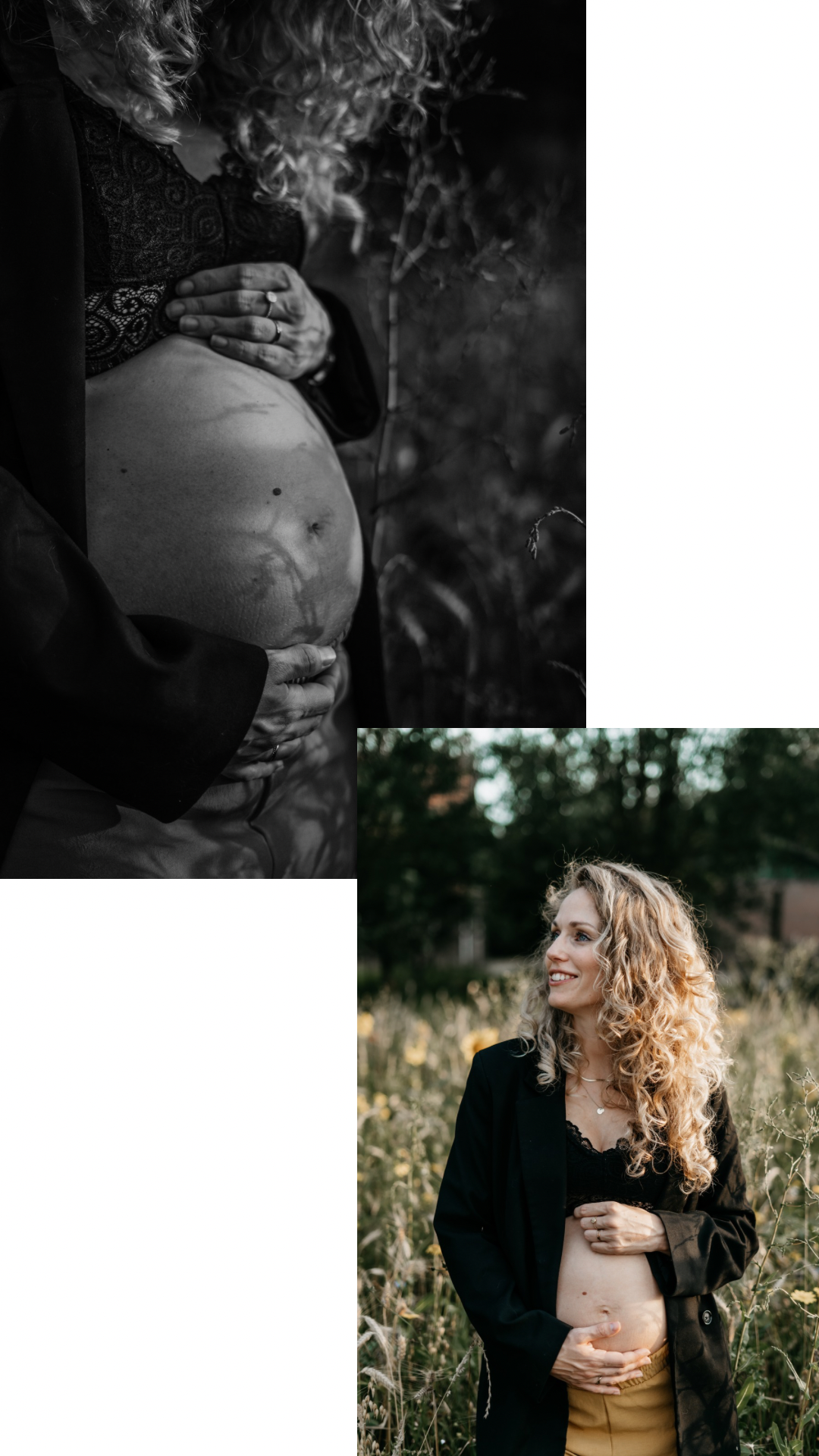 Zwangerschapsshoot, met keuze uit de cliënt closet tijdens golden hour.