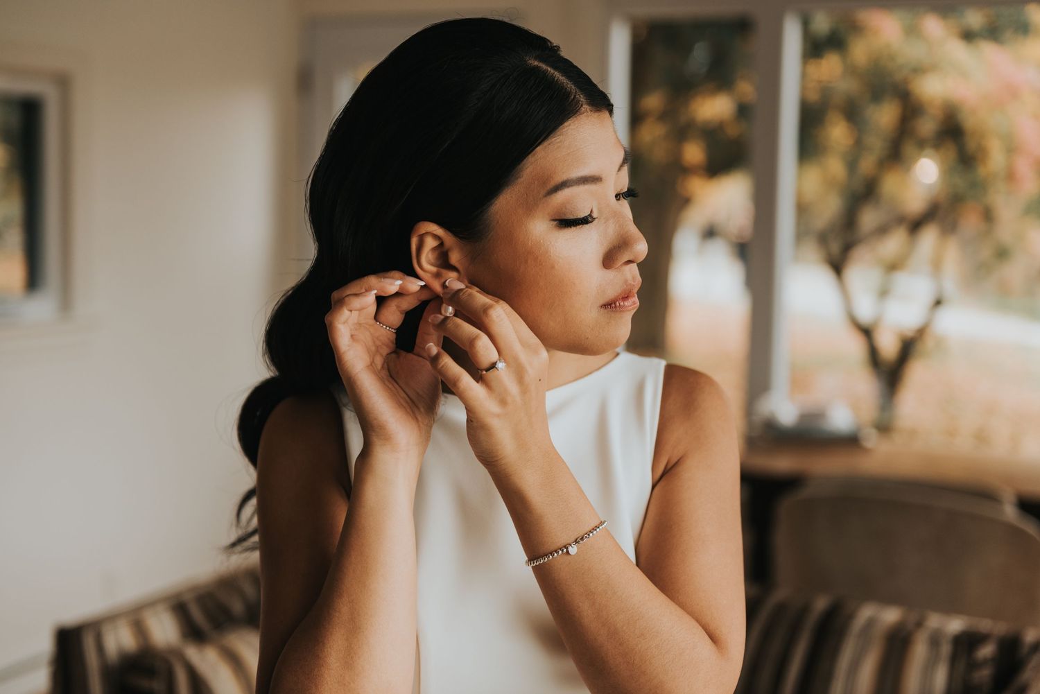 Professional wedding photography collage showing romantic candid portraits in warm natural lighting and muted earth tones.