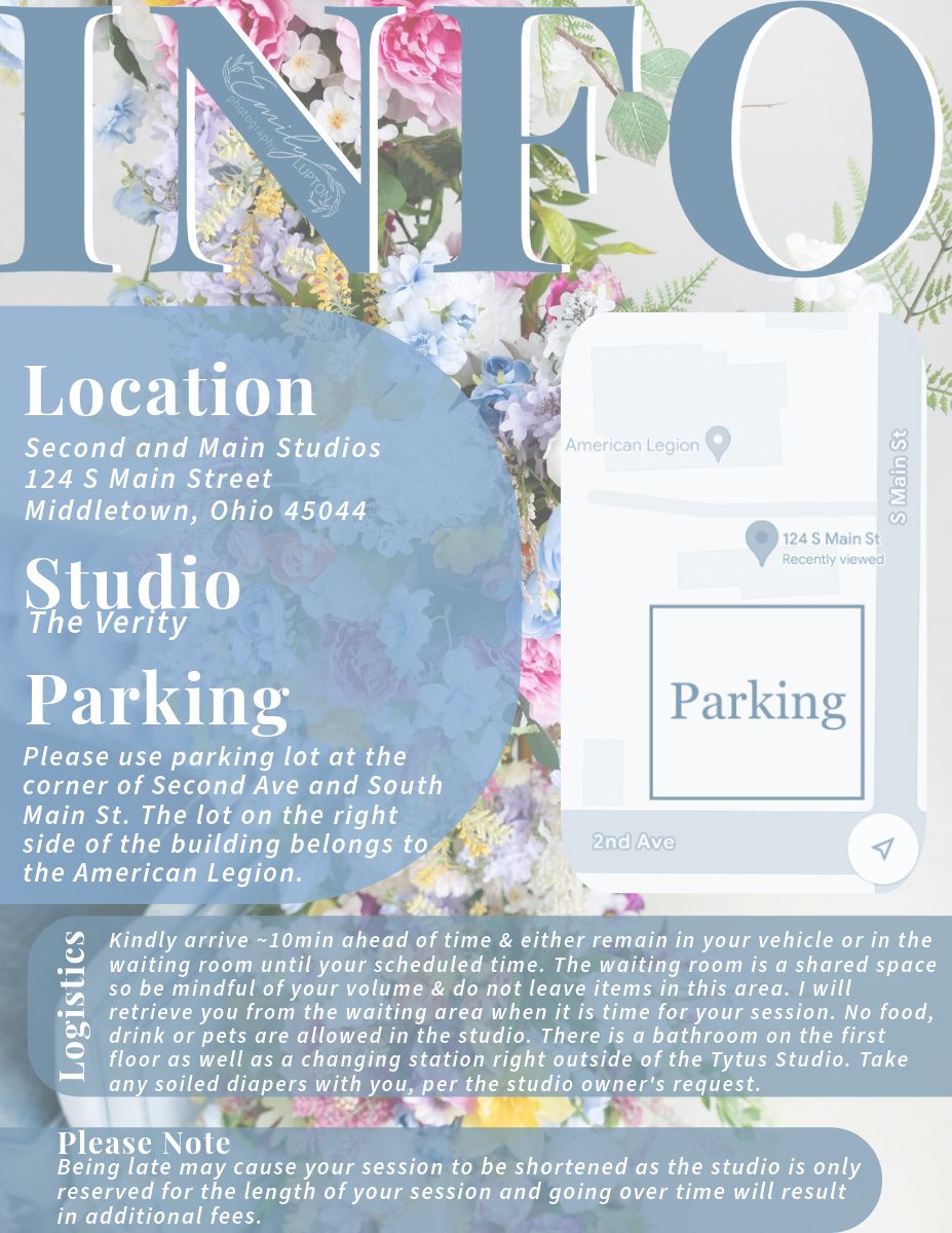Comprehensive parking guide for The Verity Studio at Second & Main Studios in Middletown, Ohio. Includes a street view of available parking,