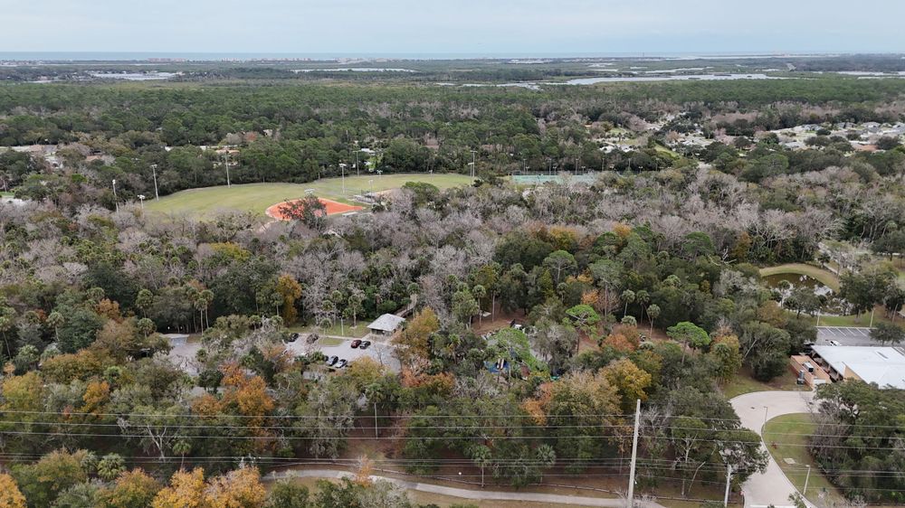 Drone image of local area looking towards the horizon.
