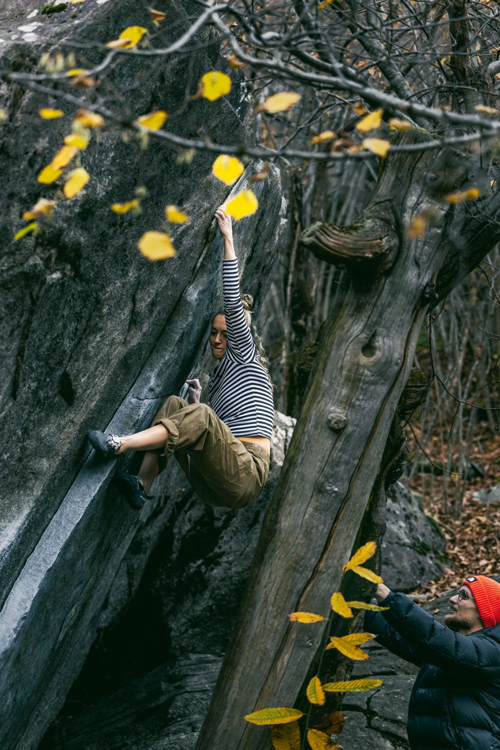Czech climber Jana Svecova bouldering in Ticino, Switzerland - photo Jan Virt