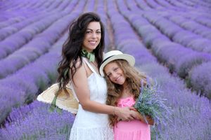Beautiful rows of blooming purple lavender fields stretching into the distance.