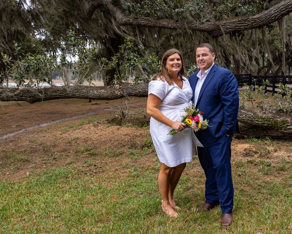 Natural wedding photography session under Spanish moss covered trees.