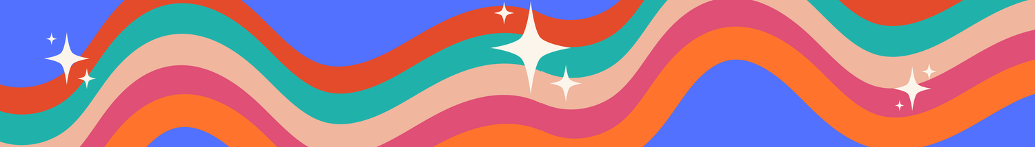 Curved abstract lines in red, orange, and blue creating a wave pattern design.