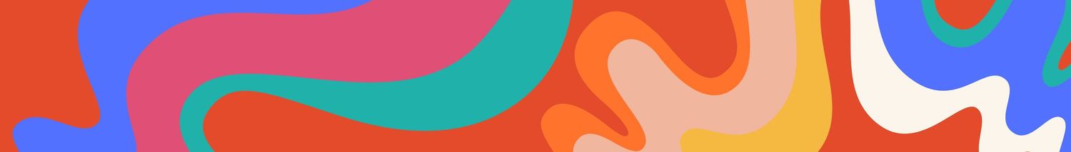 Colorful abstract wavy pattern with orange, pink, and teal curves.