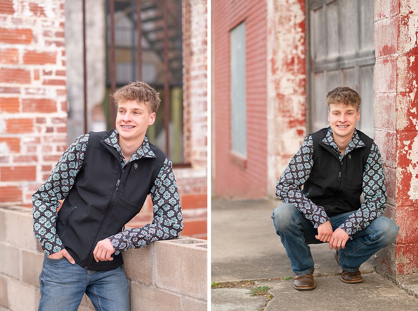 Senior Guy with Red Sports Car in Downtown Bartlesville and Field by Bartlesville Photographer Kristi Bray