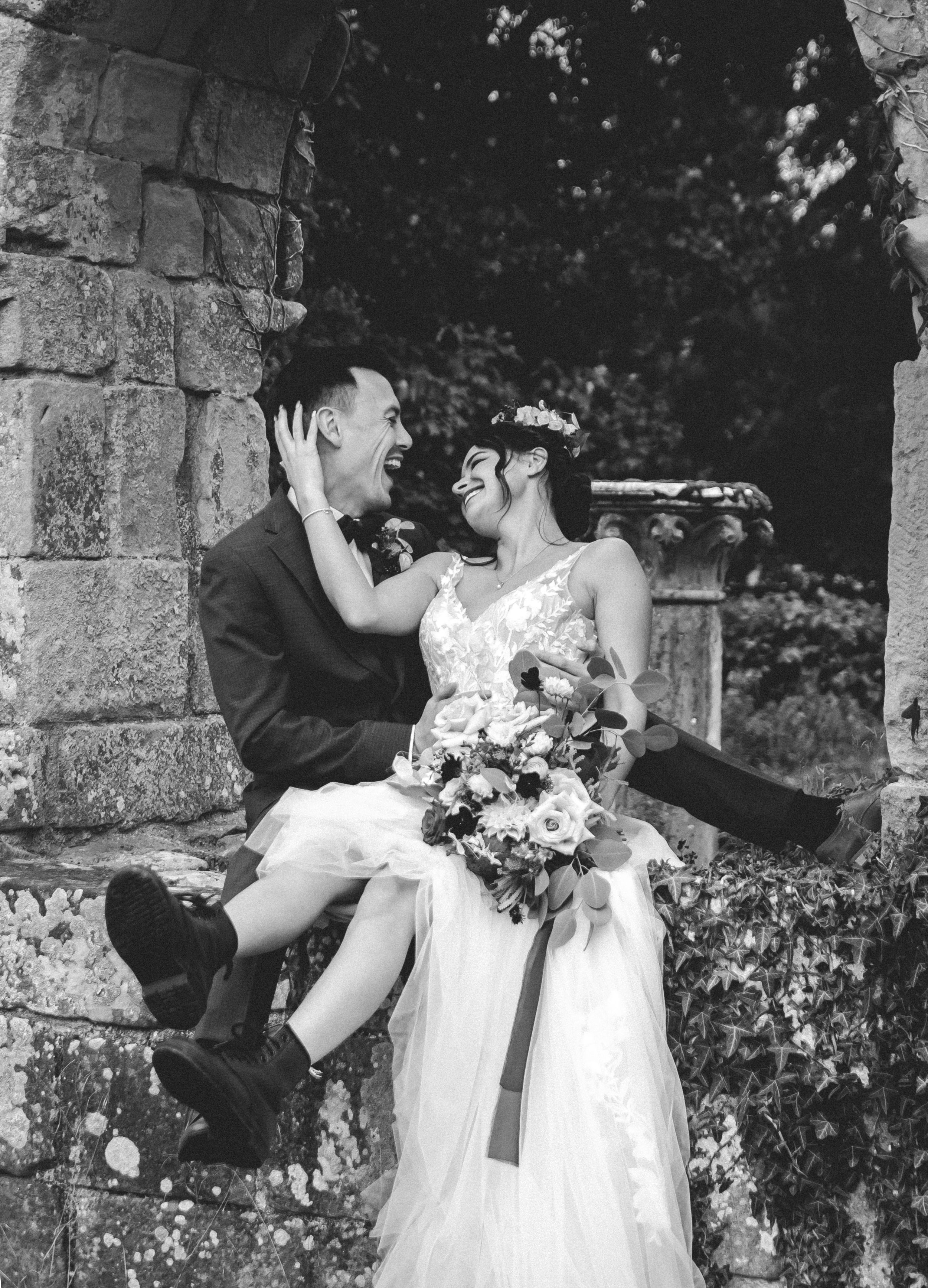 non-traditional wedding photographer in the Lake District - bride and groom laughing