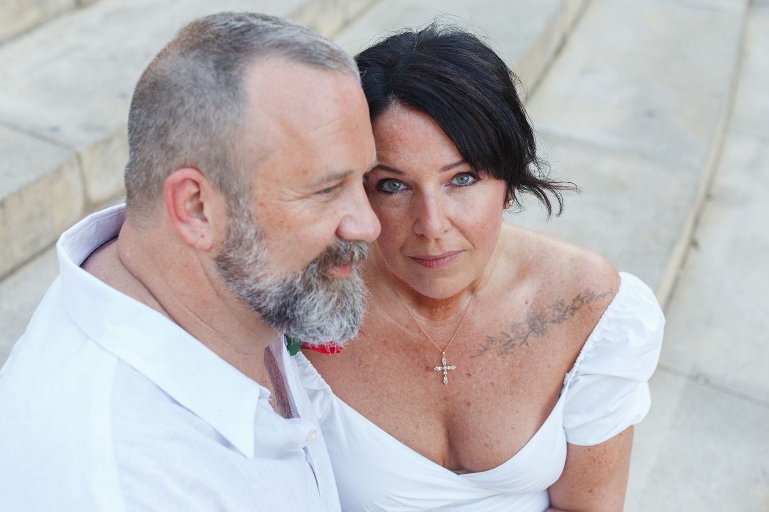 Wedding portrait. Seated on stairs in Old San Juan, Puerto Rico.