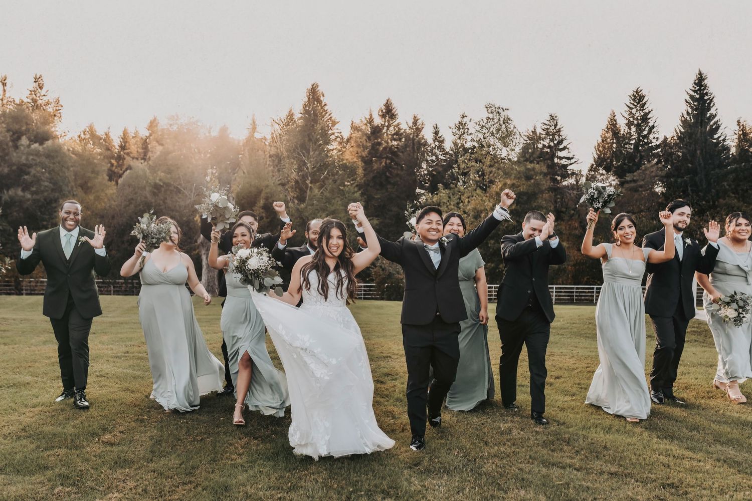 Full bridal party portrait at Firefly Gardens spring wedding in Texas