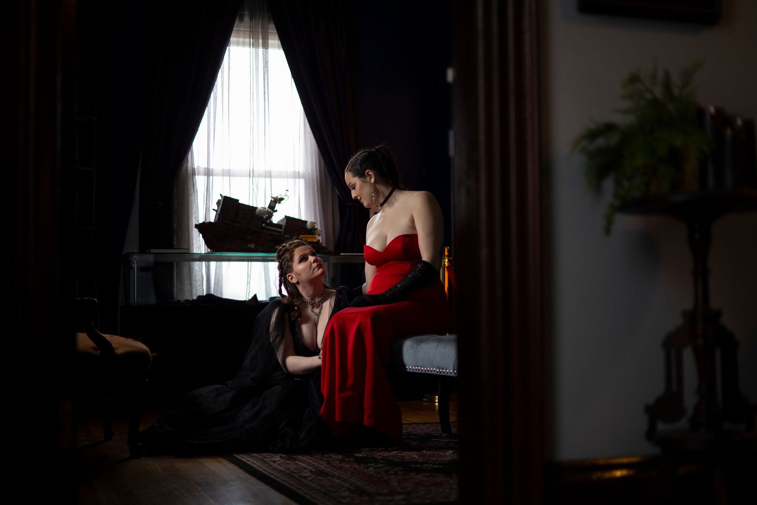 An LGBTQ+ couple pose for bridal portraits in Salem.