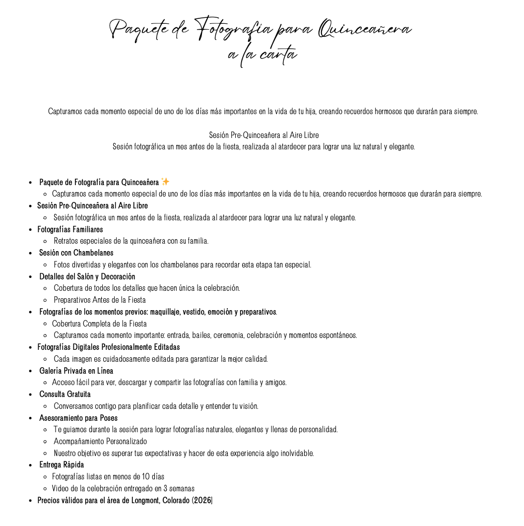 A handwritten Spanish document showing a list of photography tips and techniques on white paper.