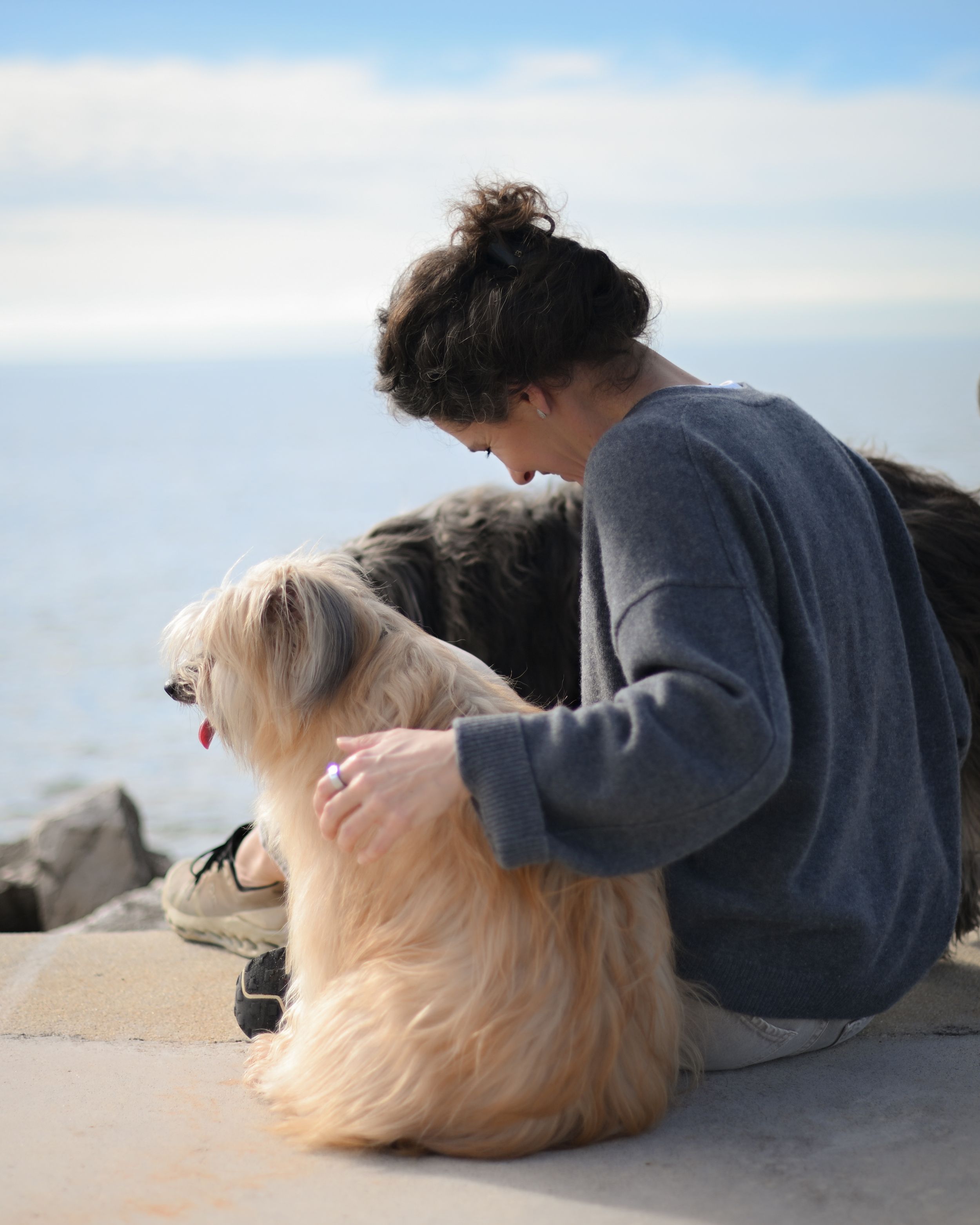 woman with her dog during a quiet photography session