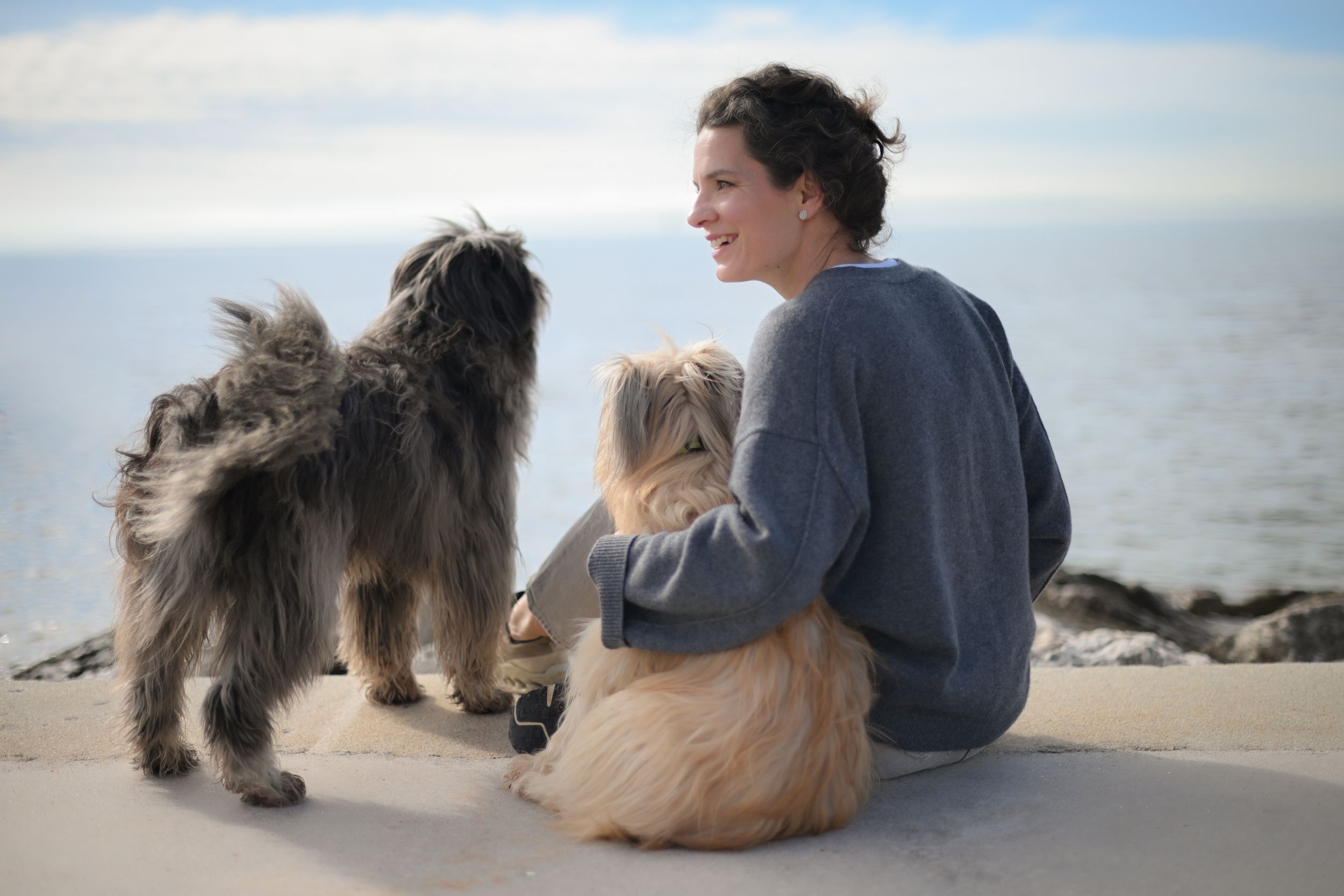 woman with her dog during a quiet photography session
