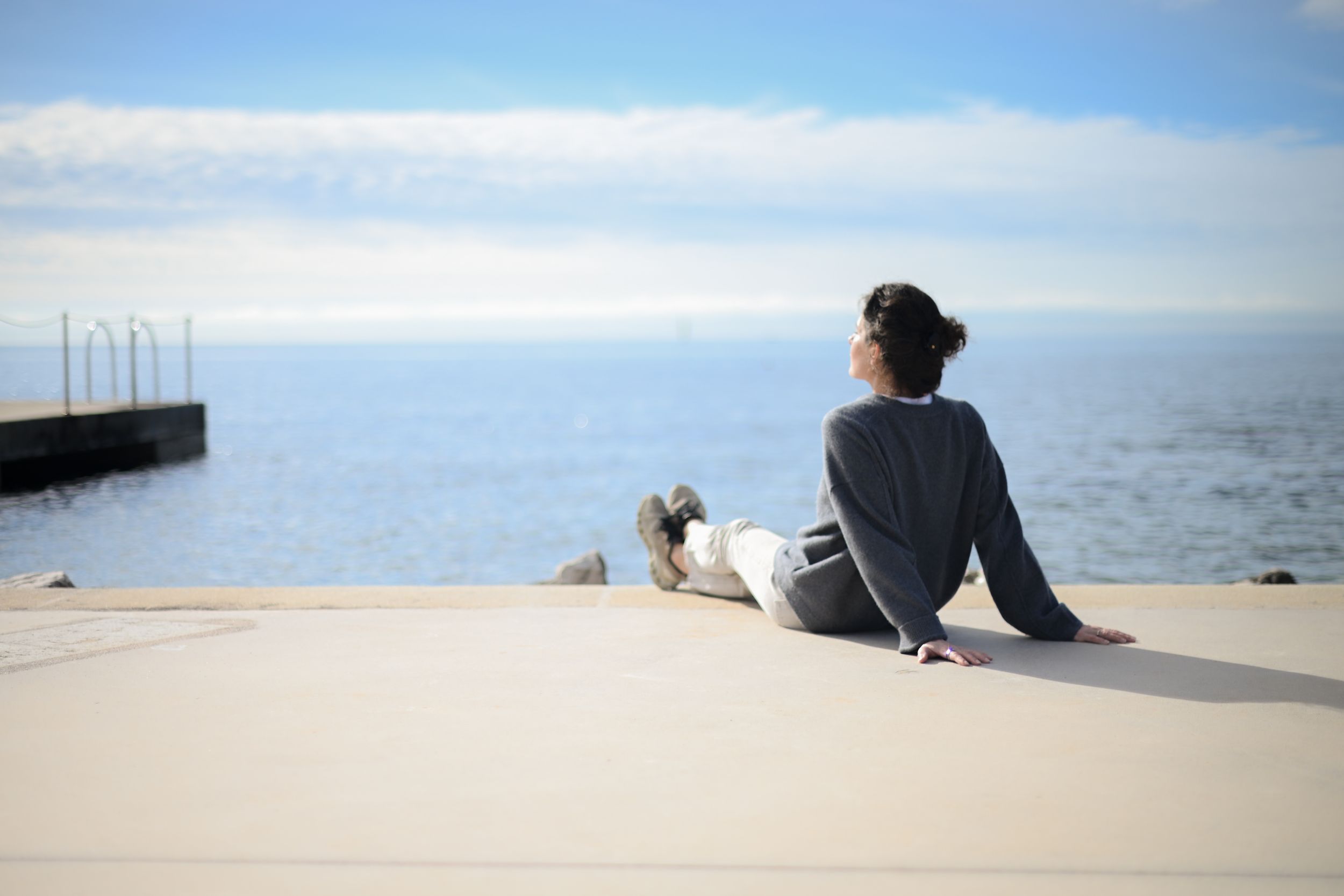 woman with her dog during a quiet photography session