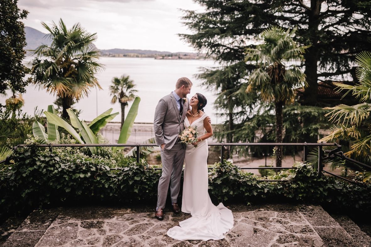 Lake Iseo view for bride and groom wedding photos