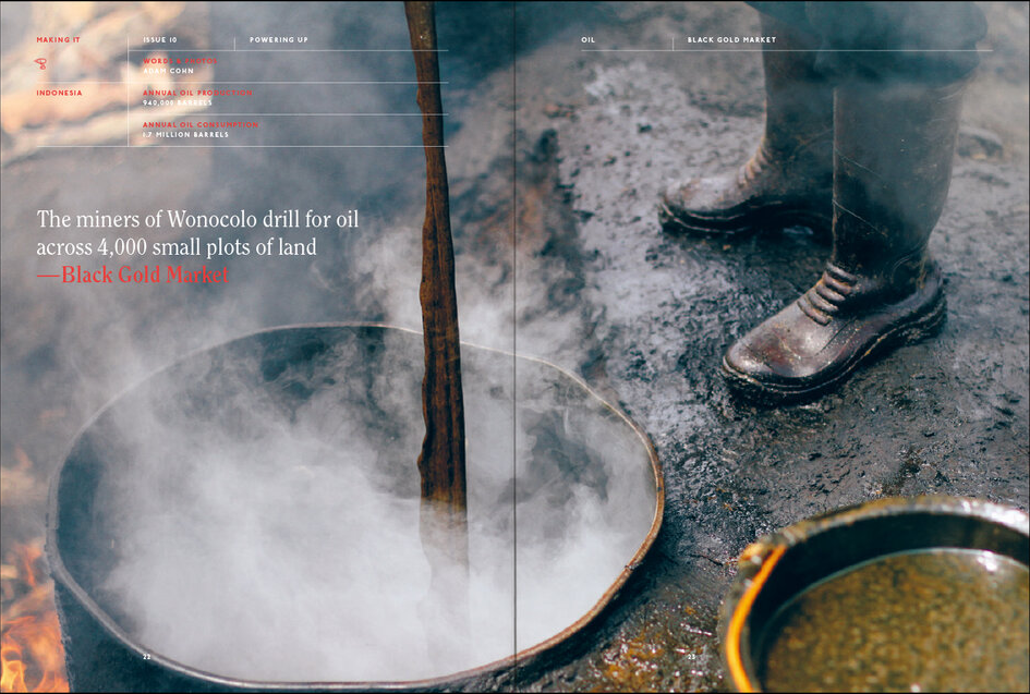 Two-page photo of oil in Indonesia, Make/shift magazine