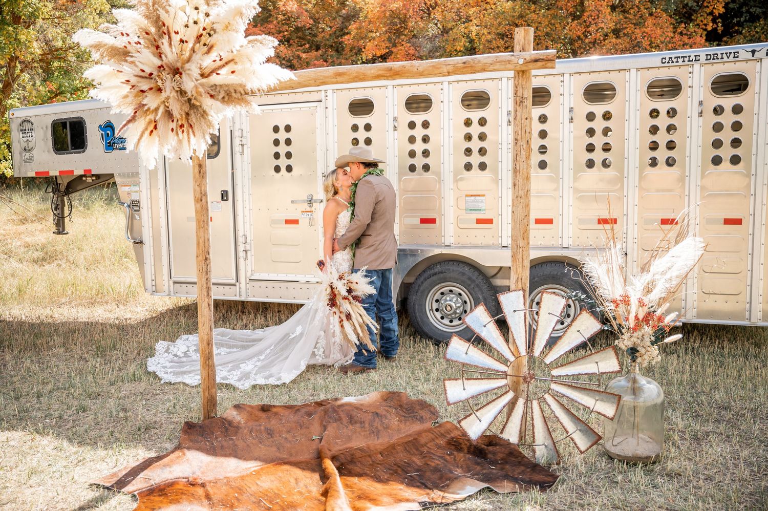 Autumn carnival scene with decorative lighting and rustic elements.
