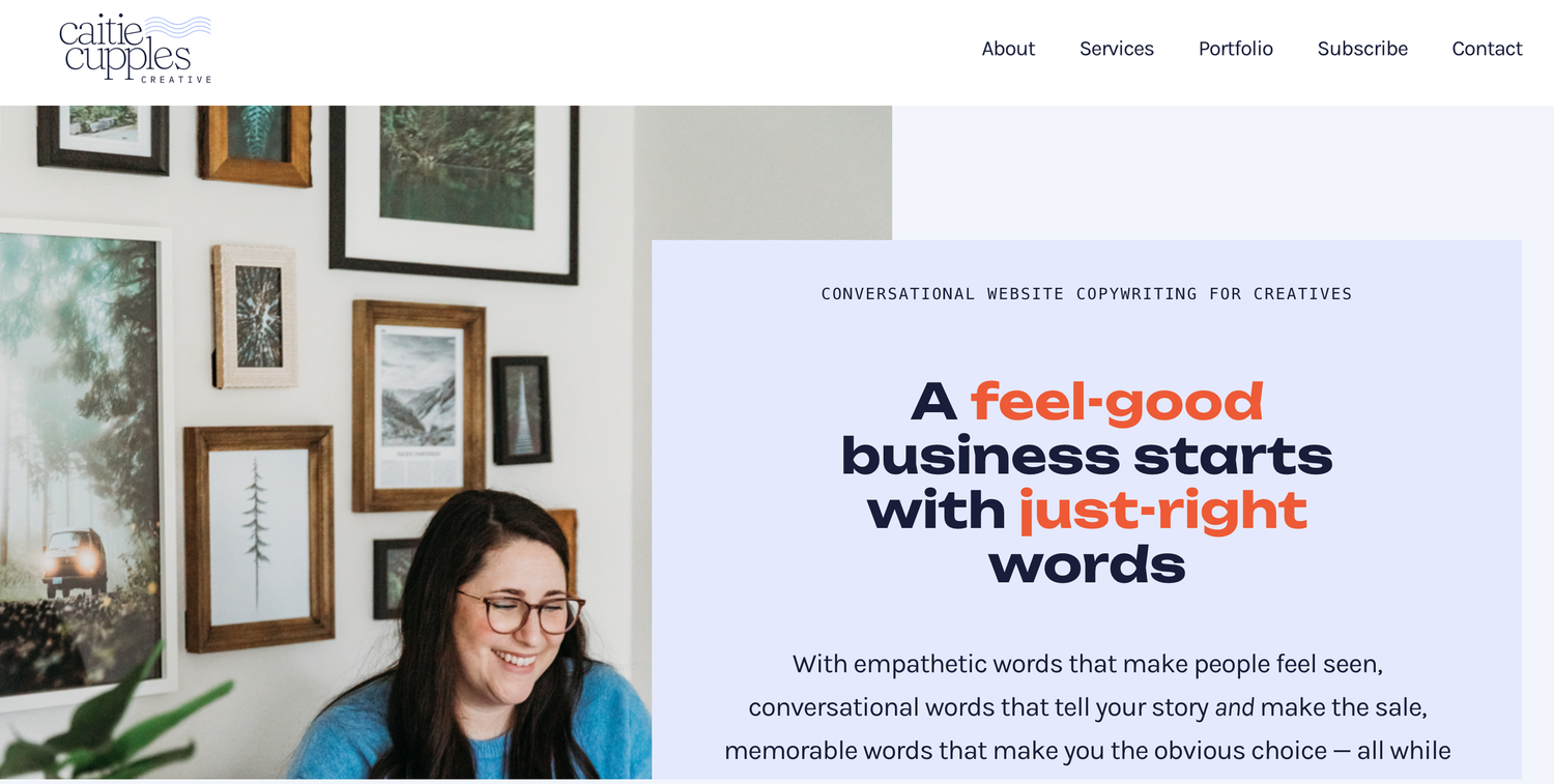 A website header showcasing multiple sections with text overlays and framed artwork on a white background.