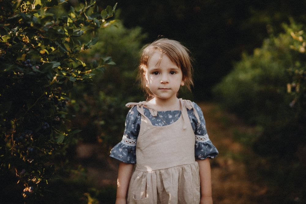 A candid family portrait session featuring soft lighting and natural woodland surroundings.
