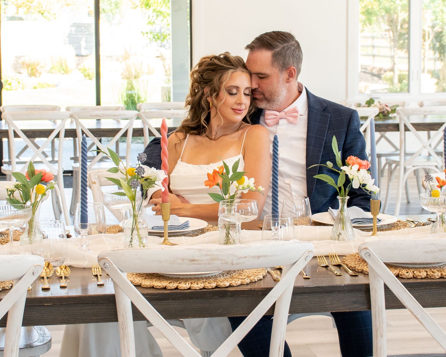 Couple shares a quiet moment together on their wedding day at a Springville wedding venue.