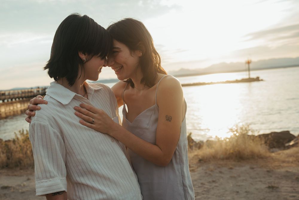 Seattle sunset proposal, Golden Gardens, Seattle, queer couple,  engagement photography, lgbtq photography, proposal photography