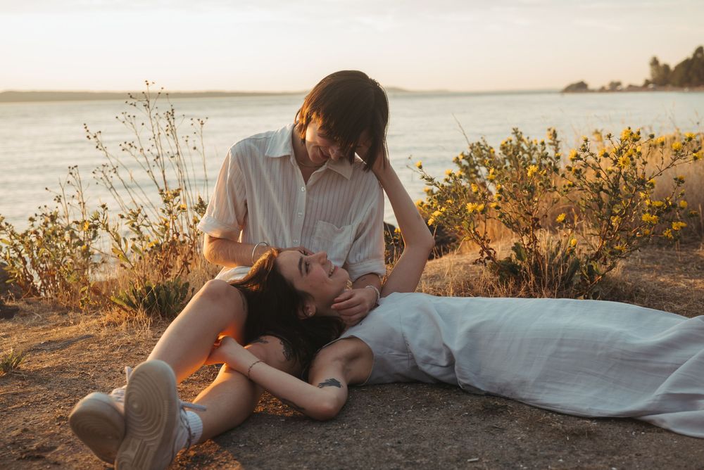 Seattle sunset proposal, Golden Gardens, Seattle, queer couple,  engagement photography, lgbtq photography, proposal photography