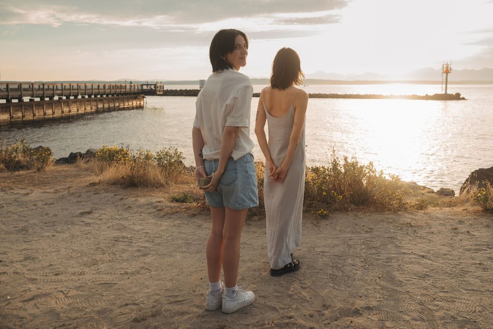 Seattle sunset proposal, Golden Gardens, Seattle, queer couple,  engagement photography, lgbtq photography, proposal photography