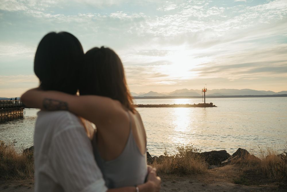 Seattle sunset proposal, Golden Gardens, Seattle, queer couple,  engagement photography, lgbtq photography, proposal photography