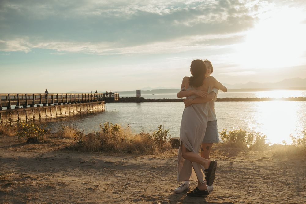 Seattle sunset proposal, Golden Gardens, Seattle, queer couple,  engagement photography, lgbtq photography, proposal photography