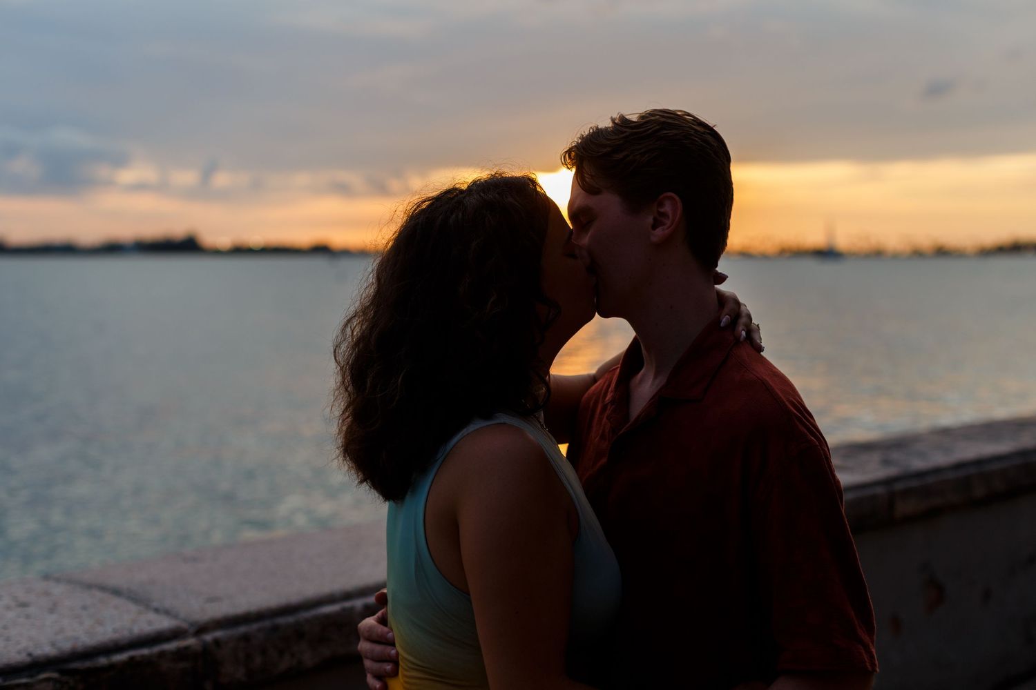 Surprise marriage proposal in Old San Juan, Puerto Rico. Paseo de la Princesa. Man and woman.