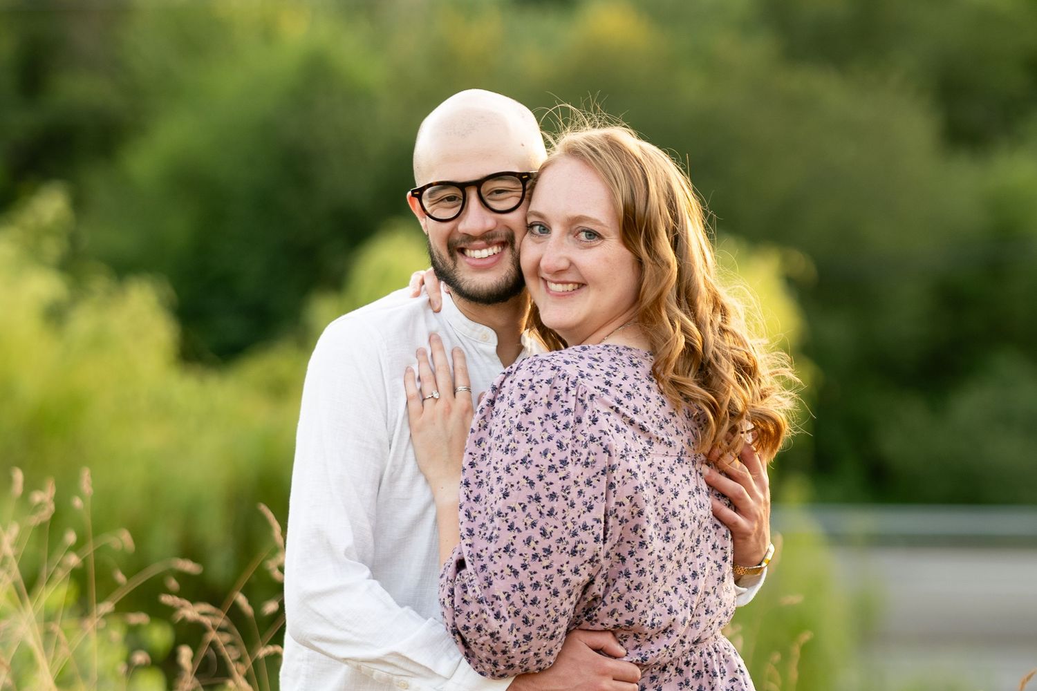 Gorgeous. Engagement picture in the golden hour glow at Brightwater Woodinville wedding venue. PNW wedding photography by Filling the Frame