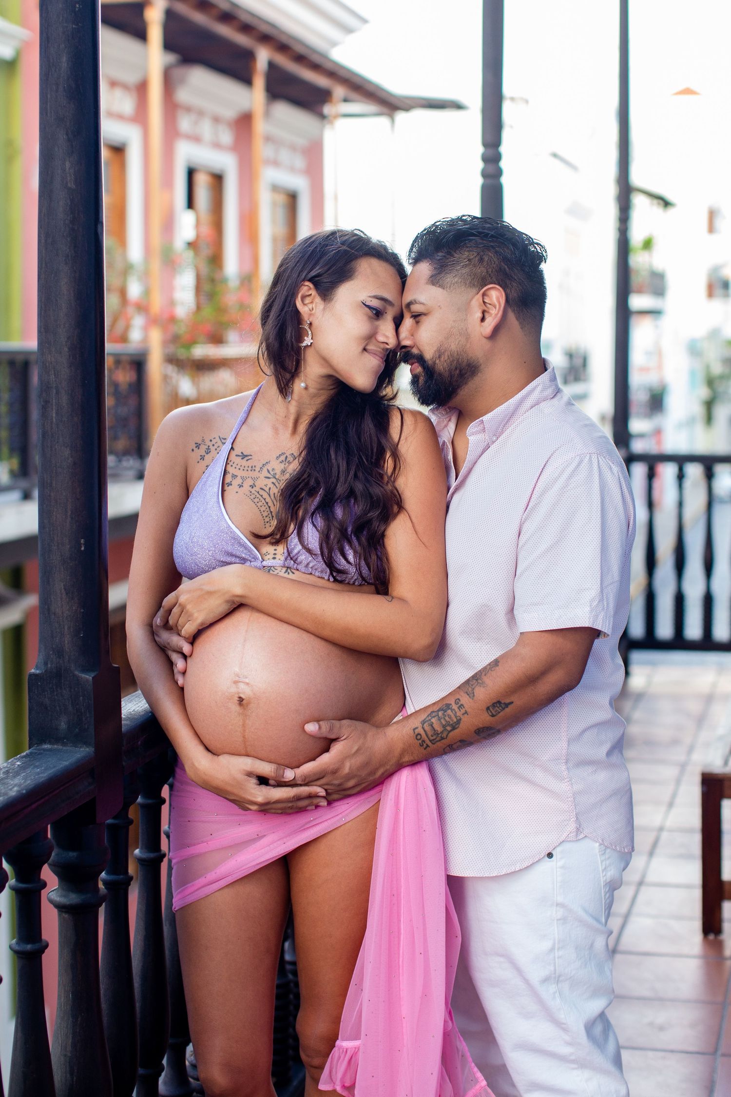 Husband and wife. Maternity portrait. Old San Juan, Puerto Rico.
