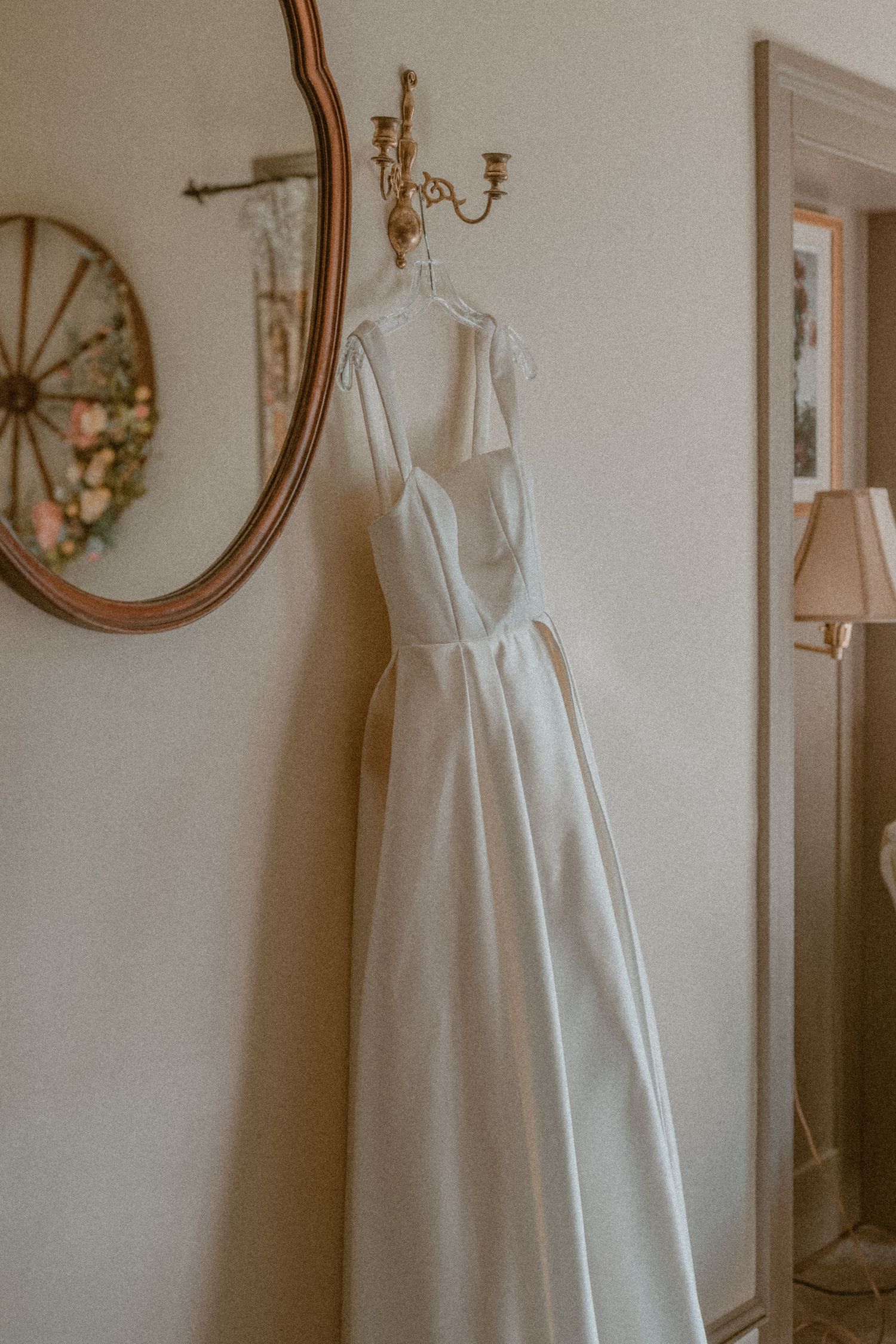 Bride with bridesmaids getting ready at Heritage Hill B&B, Waynesboro, VA, candid film and digital photography.