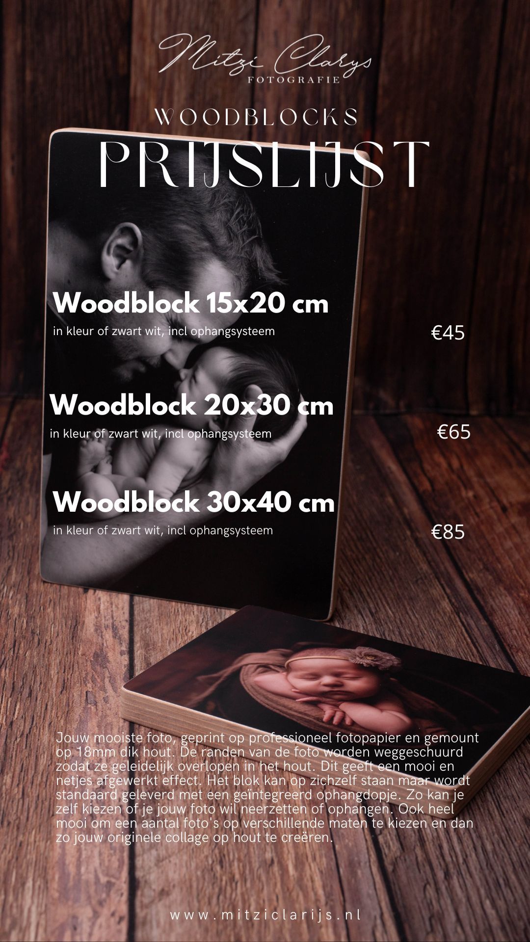 Prijslijst van premium wand decoratie foto op hout