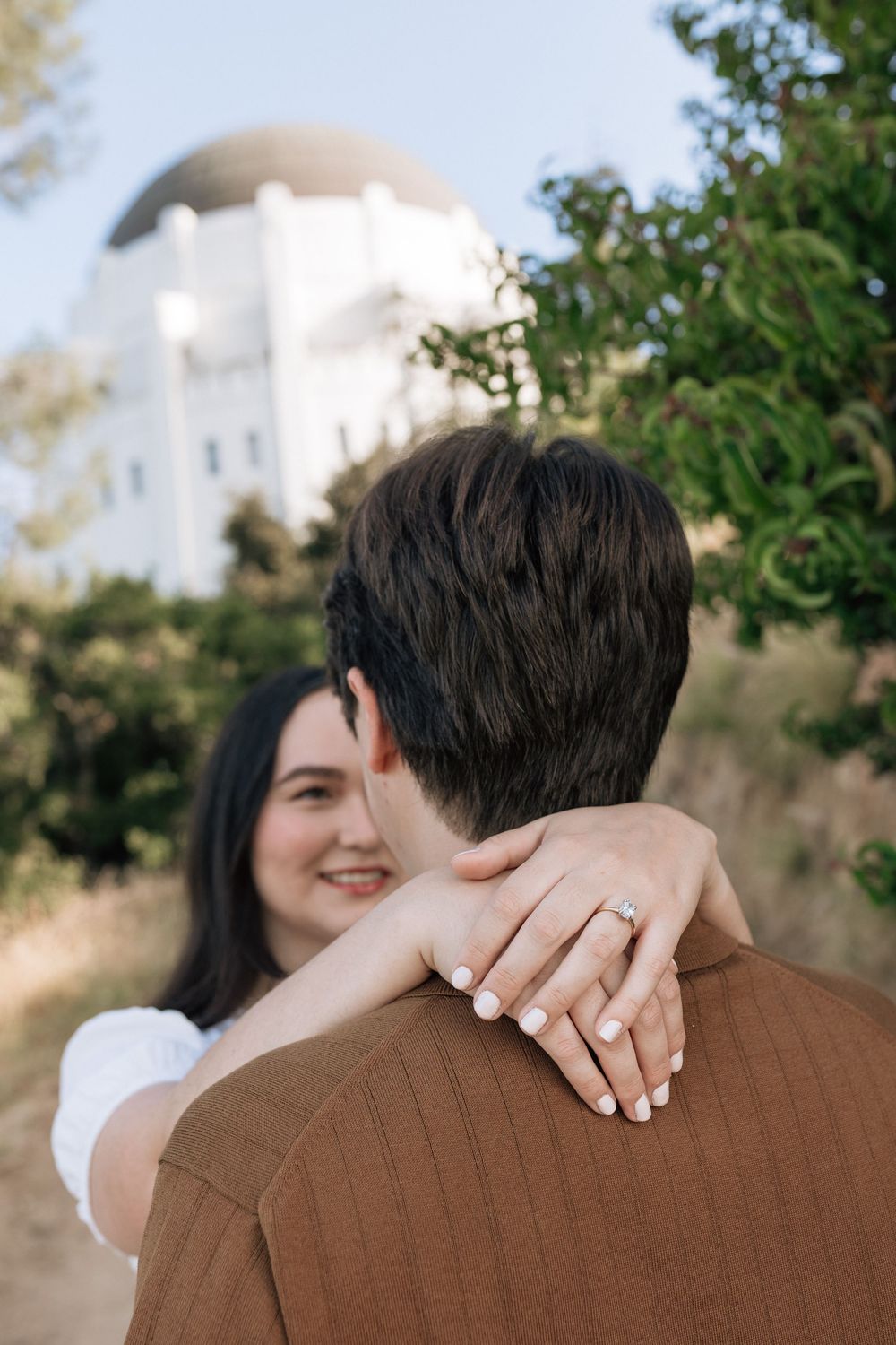 Candid Griffith Observatory engagement session on 35mm film, captured by a Charlotte NC documentary wedding photographer.