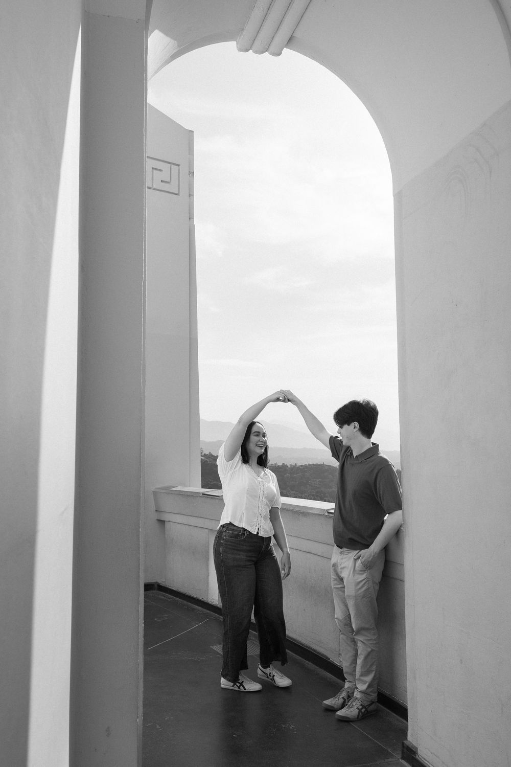 Hybrid film and digital engagement photos at Griffith Observatory, shot by an Asheville North Carolina anti-bride wedding photographer.