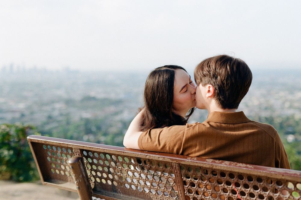 Chill, documentary-style engagement session at Griffith Observatory, featuring 10 years of hybrid film experience for NC couples.