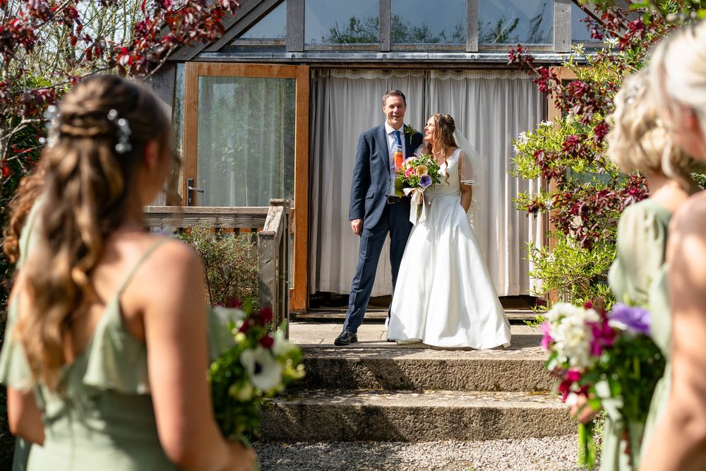 Bride and father before her Wedding ceremony at Nancarrow Farm