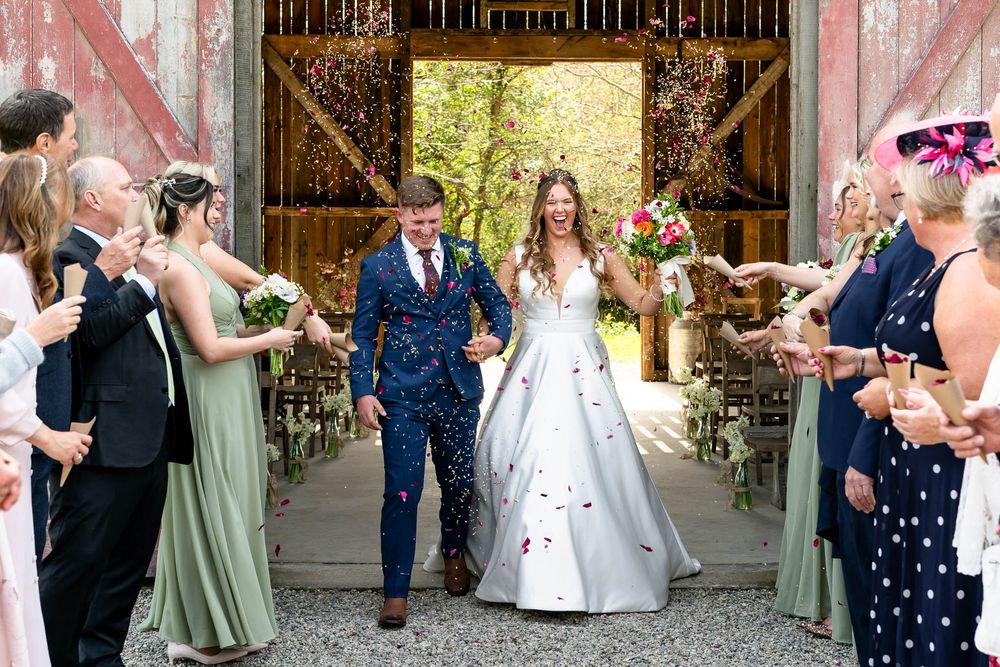 Confetti time at Nancarrow Farm Cornwall Wedding