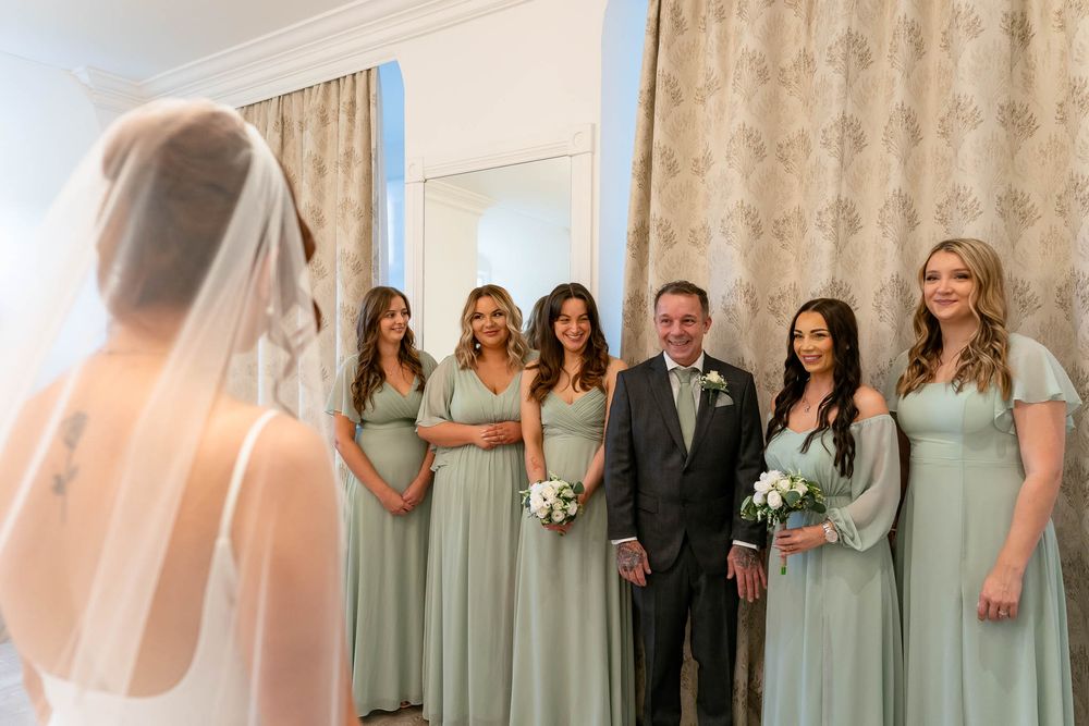 Wedding dress reveal to Father of the Bride and Bridesmaids at Crowcombe Court
