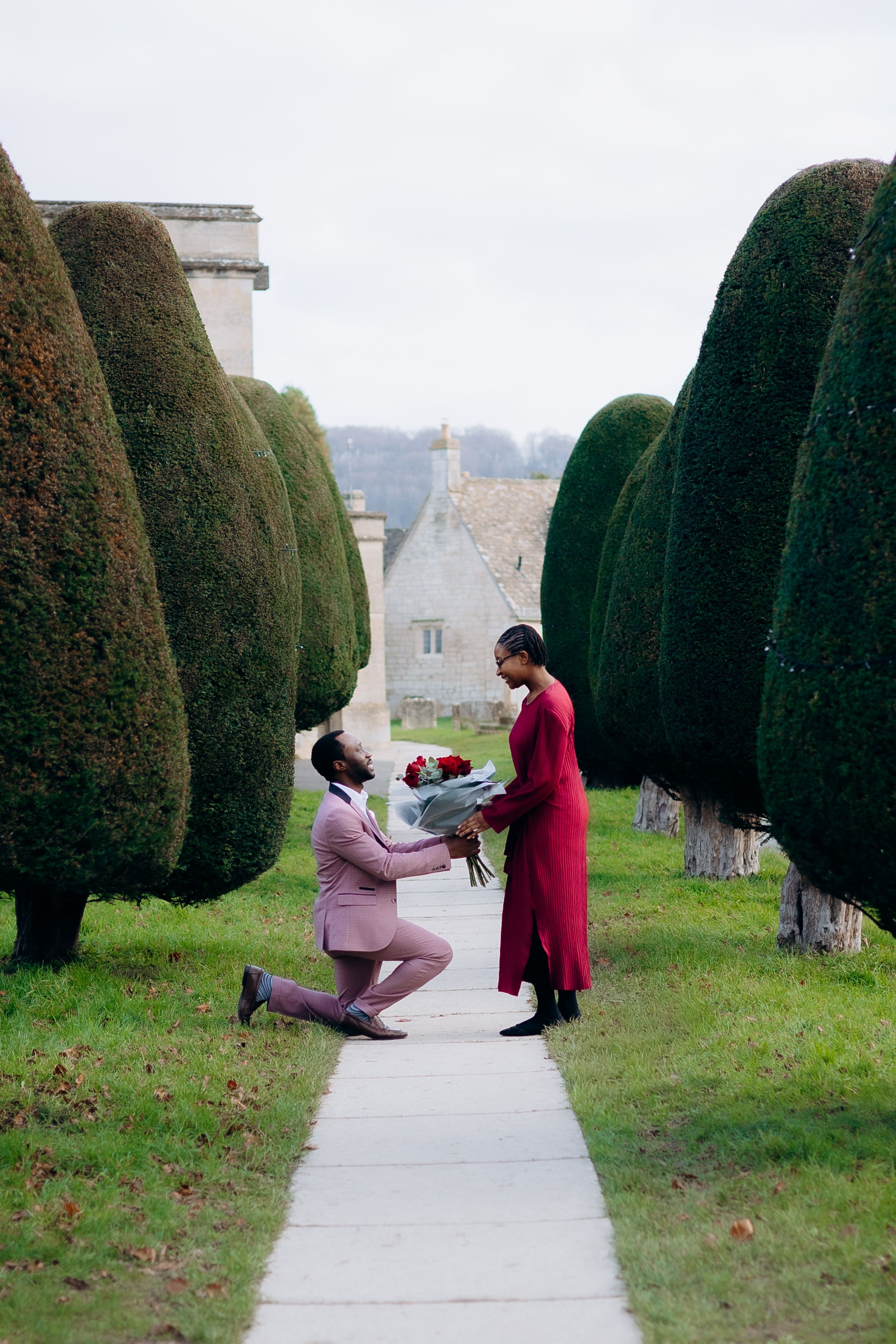 Proposal photography at Painswick church in the Cotswolds.